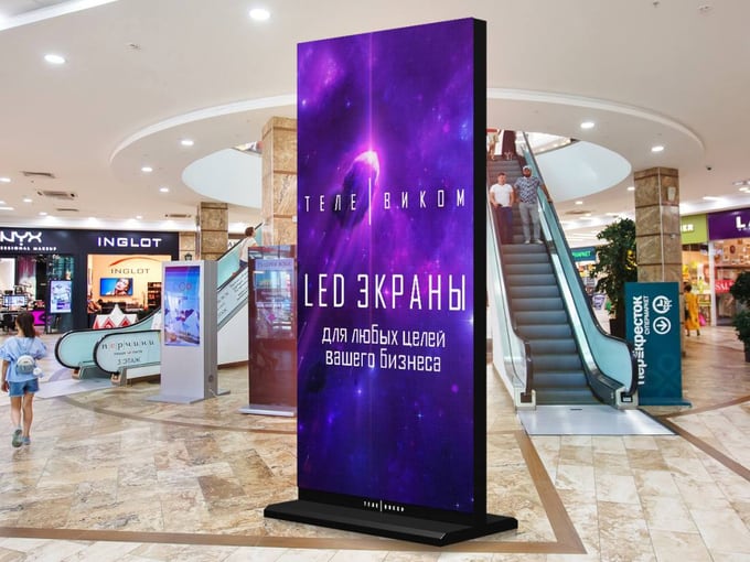 LED ekran — savdo markazi uchun ikki tomonlama ekran-stoyka